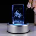 Steinbock Sternzeichen 3D Lasergravur Kristall Ornament mit blauer LED Lichtbasis - Steinbock (Kristallwürfel + Runder Sockel)