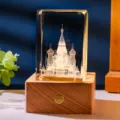 3D laser engraved crystal night light with wooden base showing St. Basil's Cathedral - Saint Basil's Cathedral (Style 30) / Rechargeable Multi-color Crystal Base
