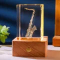 3D laser engraved crystal saxophone night light with wooden base gift - Saxophone (Style 31) / Rechargeable Multi-color Crystal Base