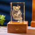 3D laser engraved crystal koala night light with wooden base - Koala (Style 33) / Rechargeable Multi-color Crystal Base
