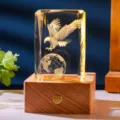 Creative 3D laser etched crystal night light with eagle and globe on wooden LED base - Eagle and Globe (Style 35) / Rechargeable Multi-color Crystal Base