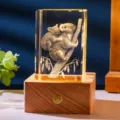 Elegant 3D laser-etched crystal night light featuring a koala mother and baby on wood base - Koala (Style 36) / Rechargeable Multi-color Crystal Base