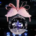 Elegant pink angel wing car hanging ornament with an iridescent star crystal ball - Pink Ribbon with Pink Wings Style / Pink