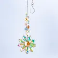 Detailed view of faceted crystal sunflower suncatcher with iridescent beads and hook - Colorful
