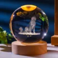 3D laser engraved dog crystal ball night light with warm LED wooden base - Base Without Light (Crystal Ball Only) White Paper Packaging / 6cm Crystal Ball - Dog