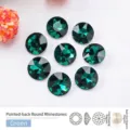 Strass in cristallo di vetro verde smeraldo rotondi con retro a punta per gioielli DIY - Verde / 10mm