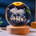 Luminous zodiac crystal ball night light featuring 3D laser engraved pig on wood base - Base Without Light (Crystal Ball Only) White Paper Packaging / 6cm Crystal Ball - Pig