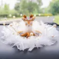 Elegant deer car dashboard ornament featuring white feathers and luxurious pearls decoration - Feather Shy Deer / Feather Sheet Anti-Slip Mat + Artificial Pearl Decoration