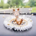 Cute cartoon deer car ornament with pearls and tulle base decoration - Naughty Deer / Gauze Anti-Slip Mat + Artificial Pearl Decoration