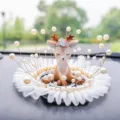 Cute cartoon deer car dashboard ornament with decorative pearl and white lace base - Shy Deer / Gauze Anti-Slip Mat + Artificial Pearl Decoration