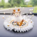 Cute cartoon deer car dashboard ornament with white lace and pearl base decoration. - Feather Naughty Deer / Gauze Anti-Slip Mat + Artificial Pearl Decoration