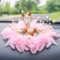 Cute deer car ornament with pink feathers and artificial pearls for dashboard decoration - Naughty Deer / Pink Feather Sheet Anti-Slip Mat + Artificial Pearl Decoration