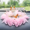 Creative cute deer car dashboard ornament with soft pink feathers and pearl accents - Feather Naughty Deer / Pink Feather Sheet Anti-Slip Mat + Artificial Pearl Decoration