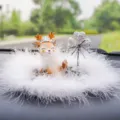 Cute car deer ornament with white feathers and sparkling heart balloons for dashboard decor - Feather Naughty Deer / Plush Anti-Slip Mat + Silver Rhinestone Heart