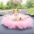 Charming deer car dashboard ornament with soft pink feathers and elegant pearl accents - Feather Naughty Deer / Pink Fine Feather Anti-Slip Mat + Artificial Pearl Decoration