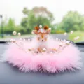 Creative deer car dashboard ornament with soft pink feathers and elegant pearls. - Feather Shy Deer / Pink Fine Feather Anti-Slip Mat + Artificial Pearl Decoration