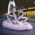 Crystal swan car ornament sparkling dual swan rhinestone decor plush base interior accessory - Clear Crystal Swan