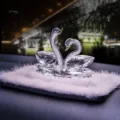 Crystal swan car ornament, sparkling crystal perfume base, car interior decor variant. - Clear Crystal Swan with Mink Fur Mat