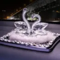 Crystal swan car ornament with rhinestones and feathers, perfect interior decoration for vehicles. - Clear Crystal Swan with Rhinestone Mat
