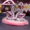 Crystal swan car ornament, pink crystal and faux fur base, elegant interior auto decor. - Pink Crystal Swan