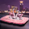 Crystal swan car ornament with pink plush mat, elegant dashboard perfume holder decor. - Pink Crystal Swan and Mink Fur Mat