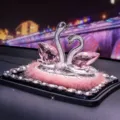 Crystal swan car ornament and perfume holder with pink rhinestone base for vehicle interior - Pink Crystal Swan and Rhinestone Mat