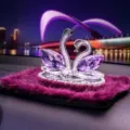 Crystal swan car ornament with purple diamond wings and furry base for interior decor. - Purple Crystal Swan and Mink Fur Mat