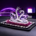 Crystal swan car ornament with purple rhinestone plush base, elegant interior decor accessory. - Purple Crystal Swan and Rhinestone Mat