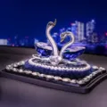 Crystal swan car ornament with blue crystal and pearls, elegant interior decoration for vehicles. - Blue Crystal Swan with Rhinestone Mat