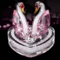 Crystal swan car ornament pink rhinestone heart base sparkling table decor gift item - Pink