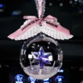 Elegant crystal ball car ornament with iridescent star and pink ribbon angel wings - Letters Pink Ribbon with White Wings Style / Pink