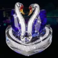Crystal double swan car ornament crystal heart perfume base sparkling rhinestones decor for auto - Blue