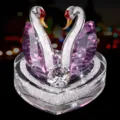 Crystal swan car ornament purple crystal heart base diamond car interior decor SKU - Purple