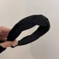 Serre-tête large en satin tressé noir élégant pour femme accessoire cheveux - Noir