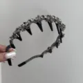 Elegant grey crystal headband with unique black spikes and satin finish for women - Wave Rhinestone Style / Gray