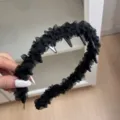 Elegant black ruffled satin headband with anti-slip teeth for daily hair styling - Mesh Style (48#) / Black