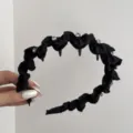 Black satin ruffled headband featuring delicate rhinestones and non-slip inner teeth - Rhinestone Wavy Headband (32) / Black