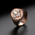 Vintage two-tone rose gold plated hip hop ring featuring a silver Fleur-de-lis emblem - Adjustable Open Ring (R190828011-RG) / Rose Gold Main Two-Tone (R190828011-RG)