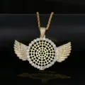 Iced Out goldene Hip-Hop-Flügel-Medaillon-Halskette mit Zirkonia und dicker Kordelkette - 18K Vergoldeter Flügel Medaillon Stil (N20061604) / 60cm Kettenlänge / Gold