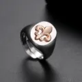 Vintage men's Fleur-de-lis signet ring with two-tone silver and rose gold plating - Retro Signet Style (R190828011-Rh) / Silver Main Two-Tone (R190828011-Rh)
