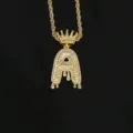 Collar con colgante de letra A de hip hop dorado con corona y detalles de circón - Estilo Letra A (N21030201-A) / Dorado