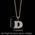 Collar hip hop con colgante letra D helada, cadena cubana dorada y micro circonitas - Letra D / Dorado