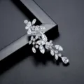 Eleganter silberner Weizenähre-Brosche mit funkelnden Zirkonsteinen für Luxusmode - Silber (X25111304-Rh)