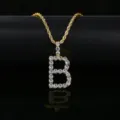 Iced out zircon letter B pendant necklace with golden rope chain for hip hop style - Letter B (N20080601-18k-B) / Gold