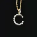 Collar de cadena de cuerda dorada con colgante de letra C con circonitas brillantes - Letra C (N20080601-18k-C) / Dorado