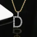 Collar de cadena de cuerda dorada estilo hip hop con colgante letra D de circón brillante - Letra D (N20080601-18k-D) / Dorado