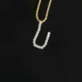 Collar de cadena de oro con colgante de letra U inicial incrustado de circonitas - Letra U (N20080601-18k-U)