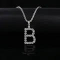 Collar con colgante de letra B en plata con circonitas y cadena de cuerda estilo hip hop - Letra B (N20080601-Rh-B)
