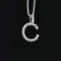 Collar con colgante de letra C en plata helada y cadena de cuerda estilo hip hop. - Letra C (N20080601-Rh-C)