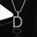 Elegante collar hip-hop de plata con colgante brillante de letra D con circonitas - Letra D (N20080601-Rh-D)